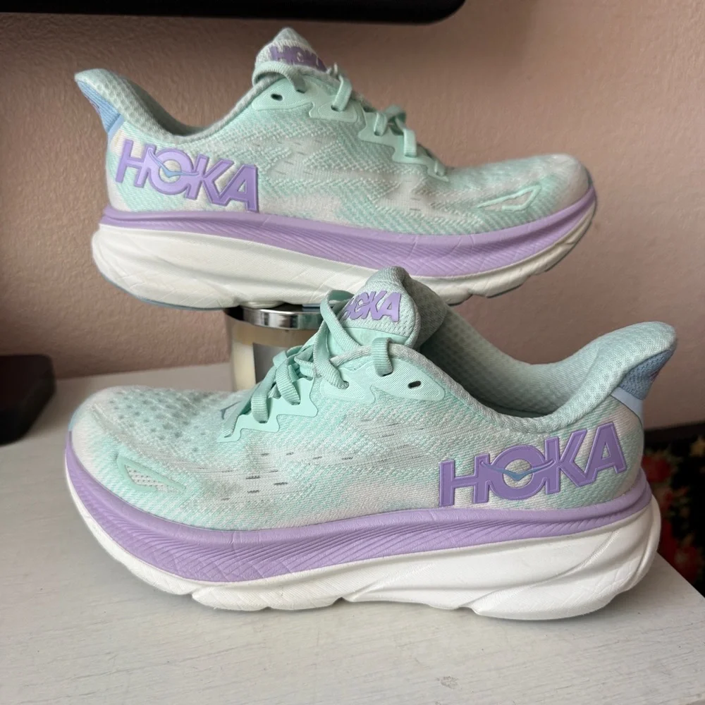 Hoka Clifton 9 Running Shoes Women's Size 6.5B Sunlit Ocean/Lilac Mist Mesh - Picture 3 of 8
